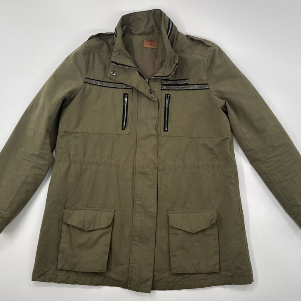 POL Womens Military Jacket Medium Army Green Utility Full Zip Pockets Lined